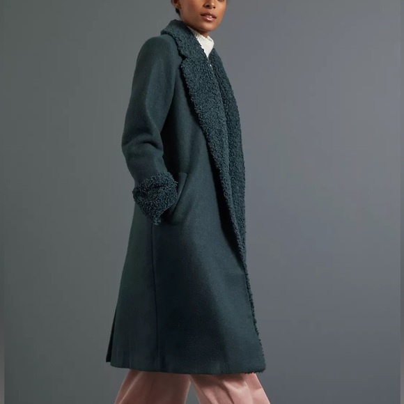 Anthropologie Hutch Colorblocked Sherpa-Trimmed Coat Green XS - Picture 14 of 14